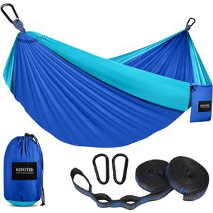 Kootek Camping Hammock, Portable Hammocks with Tree Straps & Attached Carry Bag, Camping Essentials Gear, Perfect for Outside Indoor Hiking Beach Backpack Travel (Large, Royal Blue & Sky Blue)