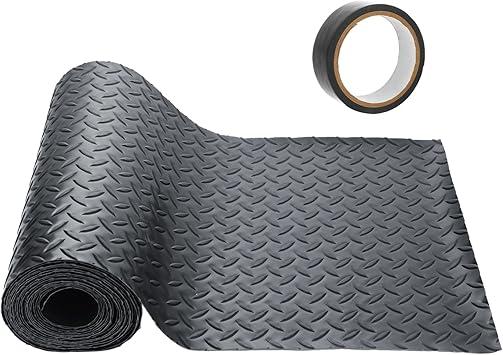21FT x 16IN Garage Floor Mat, 4 x 7 FT Cover Area Diamond Plate PVC Garage Flooring Roll, 1.5mm Thick Rubber Flooring Rolls, PVC Flooring Roll for Home, Gym, Garage, and Vehicles