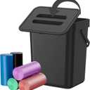 Compost Bin Kitchen, Bring 5 Rolls (100) of Garbage Bags, for Use on Countertops or Under Sinks, Hanging Trash Can with Lid, for Cupboard/Bathroom/Bedroom/Office/Camping(Black 0.8 Gallon/3L)