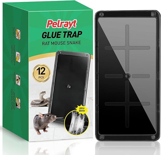 Pelrayt Glue Mouse Traps Indoor for Home, Rat Trap12 Pack, Large Heavy Duty Glue Traps for Safe Home Pest Control. PreScented, NonToxic Sticky Boards for Mice, Rats & More. Easy To Use