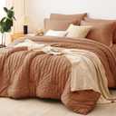 CozyLux King Size Comforter Set Pumpkin Seersucker 7 Pieces Bed in a Bag King Comforter Set with Sheets, Luxury Bedding Set with Down Alternative Comforter, Sheets, Pillowcases & Shams All Seasons