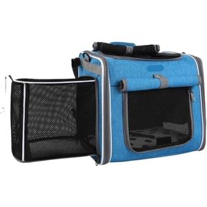 Outdoor Carrying Bag for Small Dogs and Cats, Expandable Soft Side Pet Collapsible Dog Bike Carrier with 4 Doors (Blue Flower)