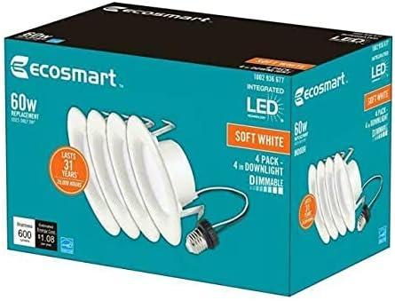 EcoSmart 4 in. White Integrated LED Recessed Trim Soft White 4-Pack