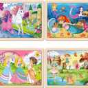 Wooden Puzzles for Kids Ages 4-6, 4 Packs 24 PCs Unicorn Mermaid Princess Fairy Jigsaw Puzzles, Preschool Educational Brain Teaser Toys for Girls 3 4 5 6 Years Old.