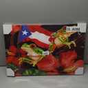 Frog Puerto Rico Flag Canvas Print Wall Art - Red Hibiscus Flower Tropical Plants - Wall Decor Modern Artwork Paintings Pictures for Living Room Stretched and Framed Ready to Hang - 16" x 24"