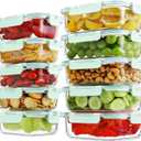 10 Pack Borosilicate Glass Meal Prep Containers with Locking Lids, Glass Food Storage Containers Set, Airtight Lunch Bento Boxes, BPA-Free & Leak Proof, 36oz & 14oz, Freezer, Oven Safe-Blue