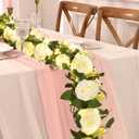 Elyum 2 Pcs Flower Garland with 19.6 Ft Lights, 13.2 Ft White Floral Garland Fake Flowers for Home Wedding Party Wall Garden Room Outdoor Decor, 2 Pack