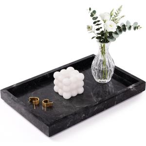 Marble Bathroom Tray for Countertop & Home Decor, Natural Decorative Marble Tray for Jewelry & Perfume Organizer, Luxury Stone Vanity Trays for Dresser, Kitchen Counter, 12" x 8", Gray Black