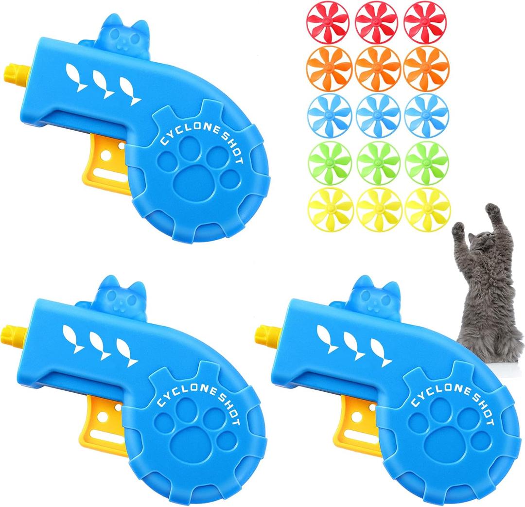 Sumind 18 Pieces Interactive Cat Fetch Tracking Toys With 5 Colors Flying Propellers for Indoor Pet Kitty Training Chasing (Blue Cat Theme Design)
