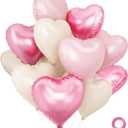 Pink and White Balloons - Pack of 15 - Heart Shaped Foil Balloons for Valentines Day Wedding Birthday Bridal Shower Baby Shower Decorations