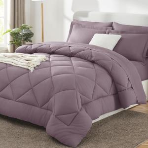 Oversized King Comforter Set Dusty Purple - 7 Pieces Bed in a Bag | OEKO-TEX Certified, All Season, 240GSM Down-Alternative Comforter, Sheets, Pillowcases & Shams, 14" Deep Pocket, Easy Care