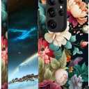 PIXIU Unique Flower Pattern Compatible with Samsung Galaxy S25 Ultra case,Heavy Duty Dual Layer Shockproof Full-Body Protective Sturdy Hybrid Cute Rugged Case for Women,Girls,Kids-Black Floral