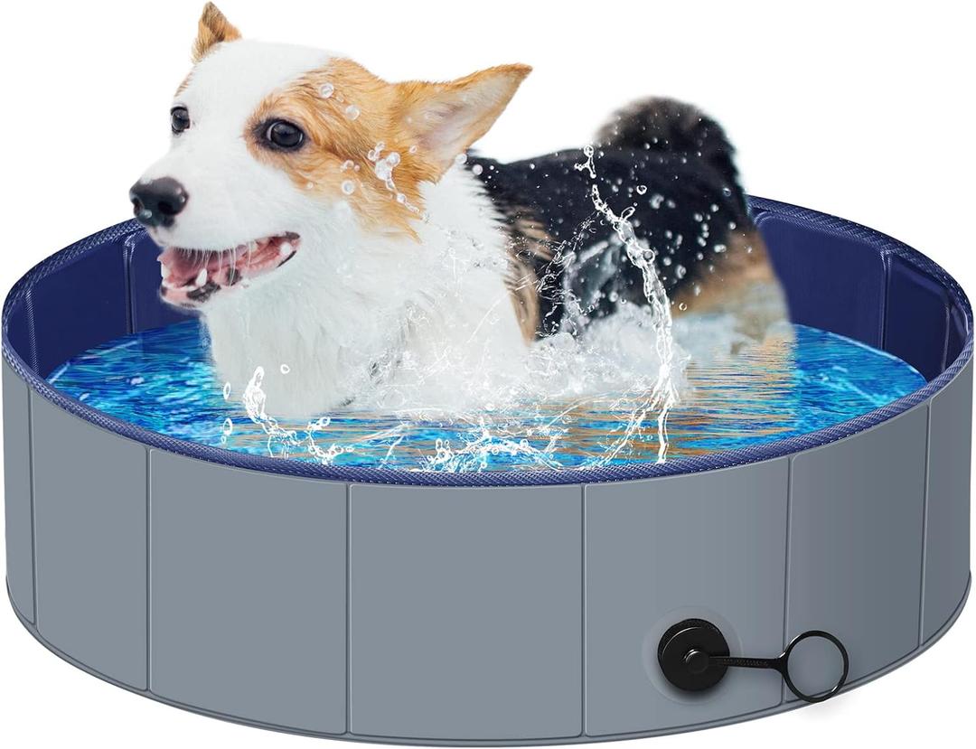 Dog Pool for Small Dogs, Plastic Pool Tub for Small Dogs for Kids, Dog Bathtub Portable, Foldable Pool for Slip-Resistant (32"x 8" (Dark Gray)