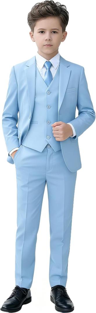 YuanLu Boys Suit for Kids Tuxedo Wedding Ring Bearer Outfit, 5 Piece Boy Slim Fit Formal Suits with Adjustable Waist 6Y