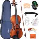 ADM 1/2 Size Wood Violin Set for Kids Teens Students Adults Beginner Acoustic Violin Matte Fiddle Starter Kit with Hard Case, Rosin, Shoulder Rest, Bow, Clip-on Tuner and Fingerboard Sticker
