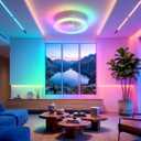 20" Low Profile Ceiling Fans with Lights, RGB Ambient Light & 3CCT Dimmable LED, Quiet Reversible DC Motor, Modern Flush Mount Enclosed Fan for Bedroom (White)