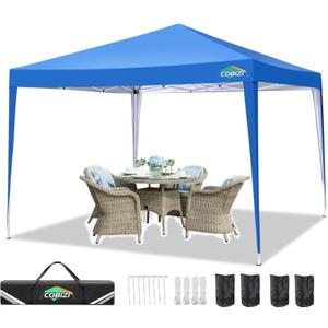 COBIZI 10x10 Ez Pop Up Canopy Tent, UPF 50+ Waterproof Outdoor Canopy, Instant Portable Camping Canopies Gazebo for Commercial Sun Shade Party Backyard with 4 Sandbags(Blue)