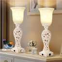 Bedside Table Lamps for Bedroom Set of 2, 3-Way Dimmable Nightstand Lamps with 2 USB Charging Ports, 20" Vintage Desk Lamps with White Alabaster Glass Shade for Living Room Entryway, LED Bulb Included