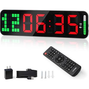 Gym Timer - Large Digital Gym Clock Wall with Interval Time Progress Bar, Countdown/Up Stopwatch, Remote Control for Home Gym Garage Boxing Crossfit (Black+Red)