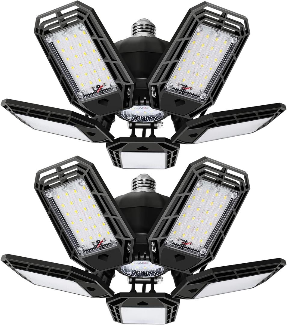 2 Pack LED Garage Light, 150W Ultra Bright Shop Light with 5 Adjustable Panels,15000LM 6500K E26/E27 Deformable Ceiling Lights for Garage, Workshop