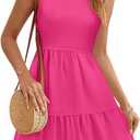 LUXVEER Women's Sleeveless Summer Mini Dress Tank Flowy Tiered Short A Line Sundresses Beach Vacation Dresses with Pockets (Pink, L)
