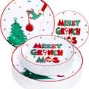 WELLIFE 60pcs Christmas Plates-30 Plastic Green Monster Dinner Plates and 30 Green Monster Dessert Plates,Red and green Plastic Plates with Christmas Tree Patterns for Christmas Party