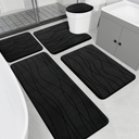 YIHOUSE Memory Foam Black Bathroom Rug Sets 5 Piece, Ultra Absorbent Bath Mat for Bathroom  NonSlip Machine Washable & Dry Quickly, 5 Piece Bathroom Mat Set, Black