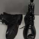 DADAWEN Boys Girls Waterproof Lace Up Mid Calf Combat Boots With Side Zipper for Toddler/ Little Kid/ Big Kid Black US Size 1.5 M Little Kid