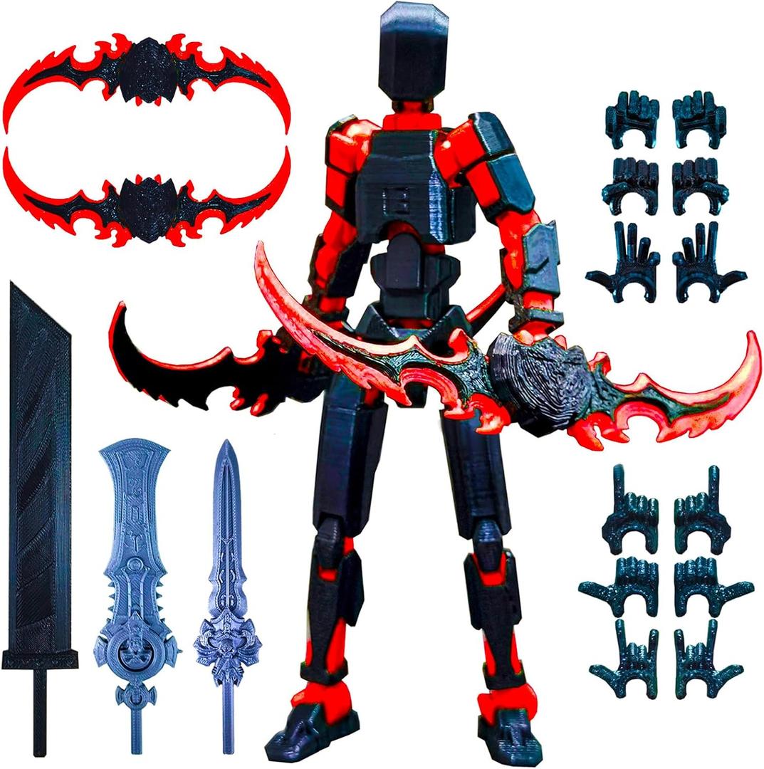 2 x T13 (Assembly Completed) 3D Printed Action Figure,Dummy 13 Robot Action Figure, T13 Collectible Action Figure Articulated, for Collectors Desktop Decorations, mueco de accin (Black Red)