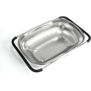 GREATLINK Over Sink Expandable Colander - Fine Mesh Strainer Basket with Extendable Handles for Kitchen, 6QT Vegetable Fruit Pasta Strainer for Washing Rice, Kitchen Colander