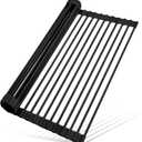 MERRYBOX 20.5" x 13" Roll Up Dish Drying Rack Silicone Wrapped Over The Sink Dish Drying Rack Multipurpose Foldable Sink Drying Mat, Heat-Resistant & Anti-Rust Dish Rack for Kitchen Sink, Large, Black (Rectangle: 20.5" x 13.1", Rectangle-black)