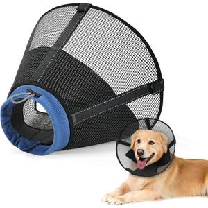 Dog Cone Collar to Stop Licking: Soft Mesh Recovery Collar After Surgery with Detachable Pad, Elizabeth Cone Alternative for Dogs, Normal Eating and Drinking (XS,Black and Blue)