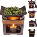 Handmade Ceramic Aromatherapy Diffuser,Herb Burner & Candle Wax Warmer with Tealight Holder, Home Fragrance Accessories for Relaxation & Meditation-B (4.72*4.72*3.54)