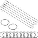 MECCANIXITY 304 Stainless Steel Lanyard Cable 20cmx3mm, 6Pcs Eyelets Ended Short Wire Rope Lanyard Safety Tether with 12Pcs Key Ring, Silver Tone