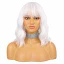 eNilecor White Wig,Short Bob Wig for Women, Curly Wavy Colored Wigs with Air Bangs, 14" Natural Looking Heat Resistant Synthetic Hiar Replacement Wigs for Party, Cosplay, Fun, Daily Wear