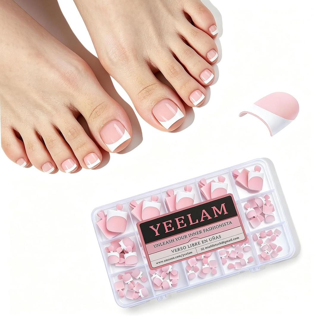 2 x Press On Toenails French Tip 120Pcs Soft Gel Toe Nail Press Ons, Sharp Square Matte Baby Pink Fake Toenails, 15 Sizes Everyday Wear Toe Nail Tips for DIY Pedicure