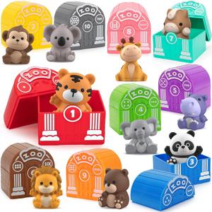 Learning Toys for Toddlers 1 2 3 Year Old Toddlers, 20Pcs Safari Animal Toys, Finger Puppets, Montessori Counting, Matching & Sorting, Christmas Birthday Gifts for Baby Boys Girls Age 12-18 Months