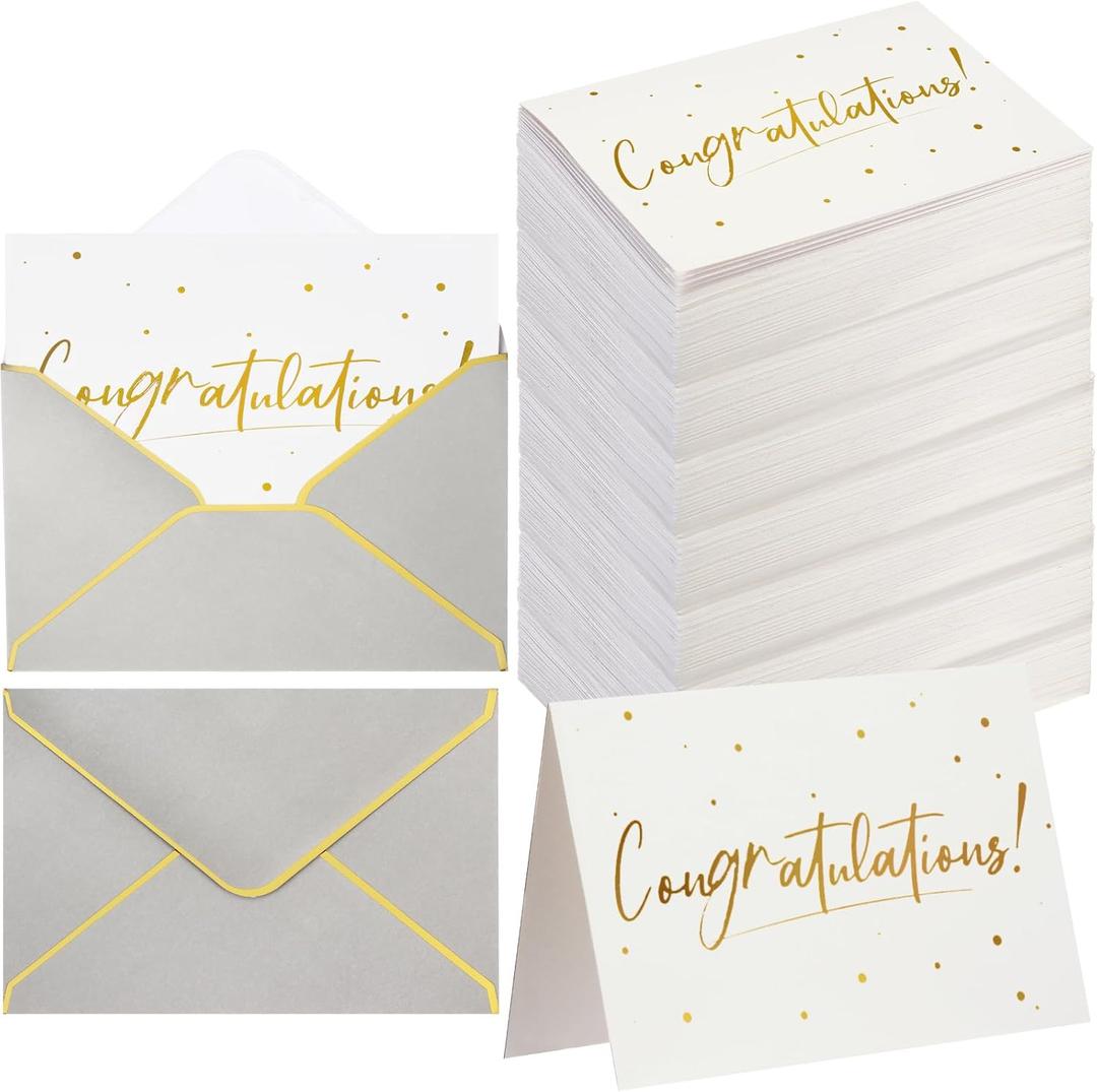 100 Pack Congratulations Cards with Envelopes All Occasion Congrats Greeting Card for Engagement,Business,Baby Shower,Wedding Graduation Party, 4 x 6 In(Gray)