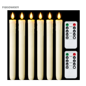 Homemory Real Wax LED Flameless Taper Candles with Remote Timer, 9.6 Inches Ivory Fake Candlesticks, Dripless Battery Operated Window Candle with 3D Flickering Flame for Fireplace Xmas Halloween