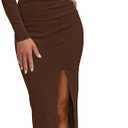 Pink Queen Women's Crew Neck Long Sleeve Midi Dress Cutout Twist Front Bodycon Slit Pencil Ribbed Knit Dresses (Medium, Chocolate)