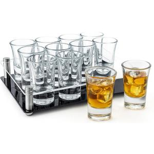 Ruckae 12 Pack 1 OZ Shot Glasses Set with Tray Heavy Base Clear Shot Glasses Bulk for Vodka Tequila Whiskey Liquor