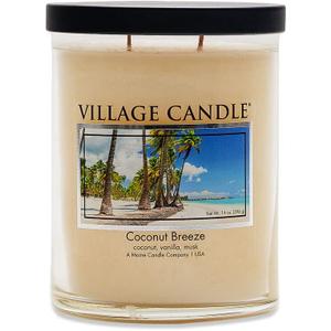 Village Candle Coconut Breeze Medium Tumbler Candle, Black Lid