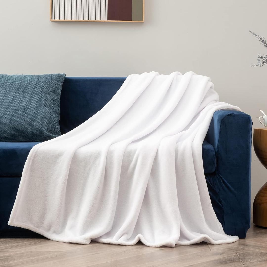 BEDELITE Fleece Blanket White Throw for Soft & Bed - Double Sided Cosy Fluffy Blanket, 38x28, Whi
