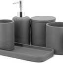 ZCCZ Gray Bathroom Accessories Set 6 Pieces - Toothbrush Holder, Lotion Dispenser, Qtip Container, Vanity Tray, Tumbler - Countertop Organizer for Bathrooms - Elegant and Functional Décor Set