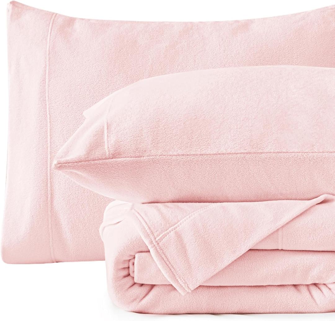 Love's cabin Fleece Queen Sheet Set - 4 Pcs Pink Super Soft Plush Polar Fleece Bed Sheets Set with 16" Deep Pocket,Cozy Warmth for Cold Season(1 Flat Sheet,1 Fitted Sheet,2 Pillow Cases)