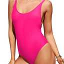 PRETTYGARDEN Women One Piece Swimsuit U Neck Tummy Control Swimwear Slimming Strap Backless Bathing Suit, M