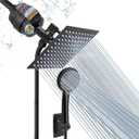 NearMoon Filtered Rain Shower Head, High Pressure 8Square, and 5 settings Handheld Shower Filter Combo with Self-adhesive Holder/1.5M Hose -1 Replaceable Filter Cartridge (Matte Black)