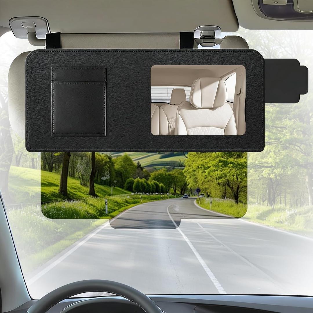 Car Visor Extender with Mirror & Polarized UV400 Lens  2-in-1 Sun Blocker & Mirror  Retractable Anti-Glare Sunshade Attachment  Reduces Glare, UV, Fog & Snow  13" Universal Fit  Safe Driving