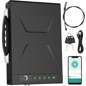 Biometric Gun Safe for Handgun - Quick Access Smart Fingerprint & Keypad Pistol Safe, Portable Small Hard Security Lock Box with Keys for Nightstand, Home, Car, Travel
