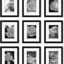 YESKAY 8x10 Picture Frame Set of 9, Display Pictures 5x7 with Mat or 8 x 10 Without Mat, Multi Photo Frames for Wall Mounting or Table Top Display, Black